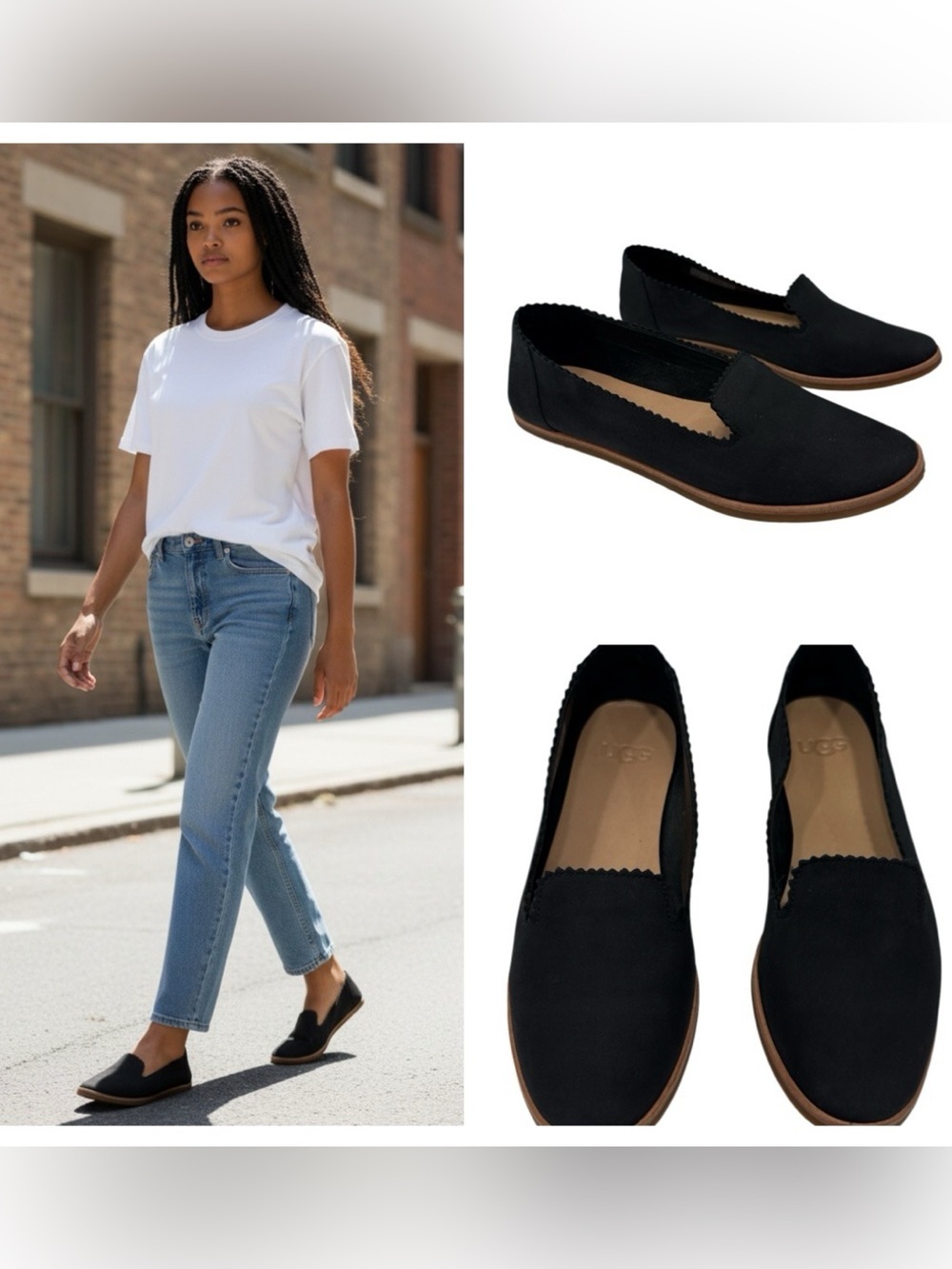 UGG Women's Black Slip-On Scalloped Edge Loafers size 5.5